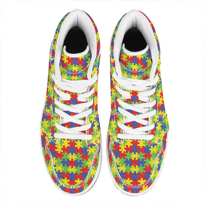 Autism Awareness Puzzle Pattern Print High Top Leather Sneakers