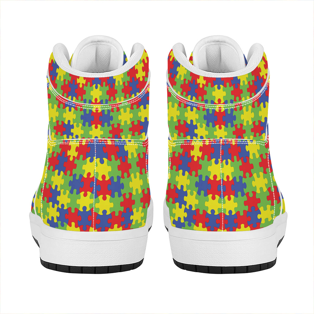 Autism Awareness Puzzle Pattern Print High Top Leather Sneakers