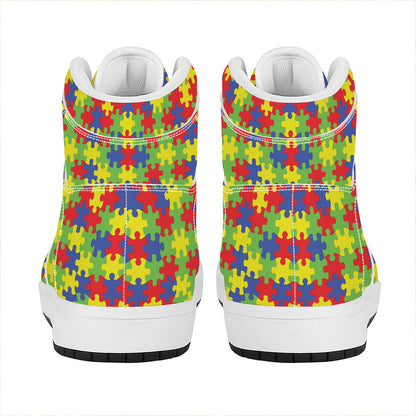 Autism Awareness Puzzle Pattern Print High Top Leather Sneakers