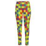 Autism Awareness Puzzle Pattern Print High-Waisted Pocket Leggings