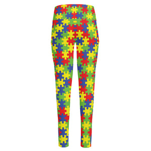 Autism Awareness Puzzle Pattern Print High-Waisted Pocket Leggings