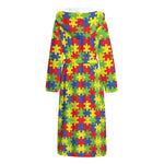 Autism Awareness Puzzle Pattern Print Hooded Bathrobe