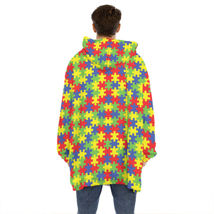 Autism Awareness Puzzle Pattern Print Hoodie Blanket