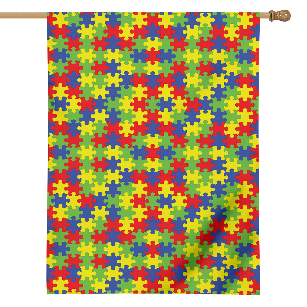 Autism Awareness Puzzle Pattern Print House Flag