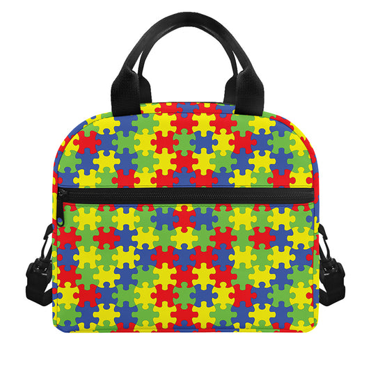 Autism Awareness Puzzle Pattern Print Insulated Lunch Bag