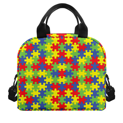 Autism Awareness Puzzle Pattern Print Insulated Lunch Bag