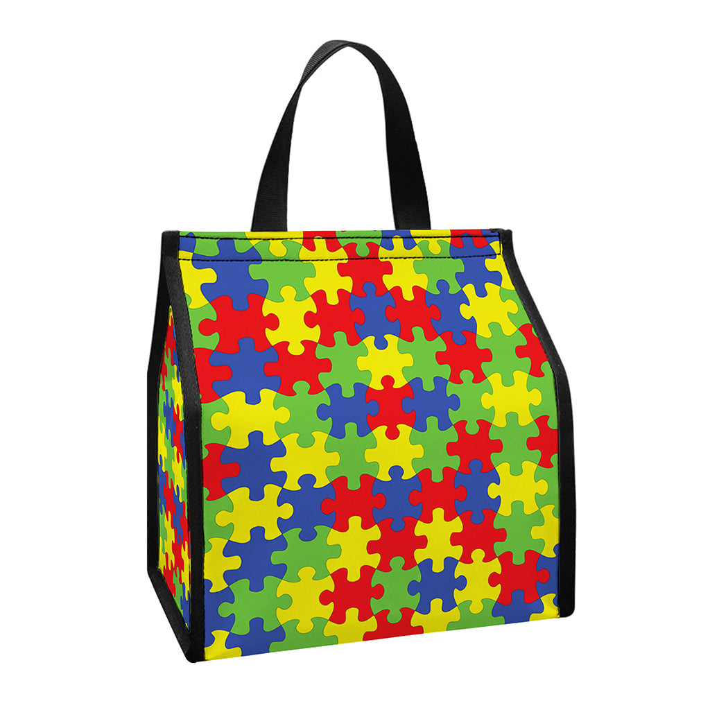 Autism Awareness Puzzle Pattern Print Insulated Lunch Tote