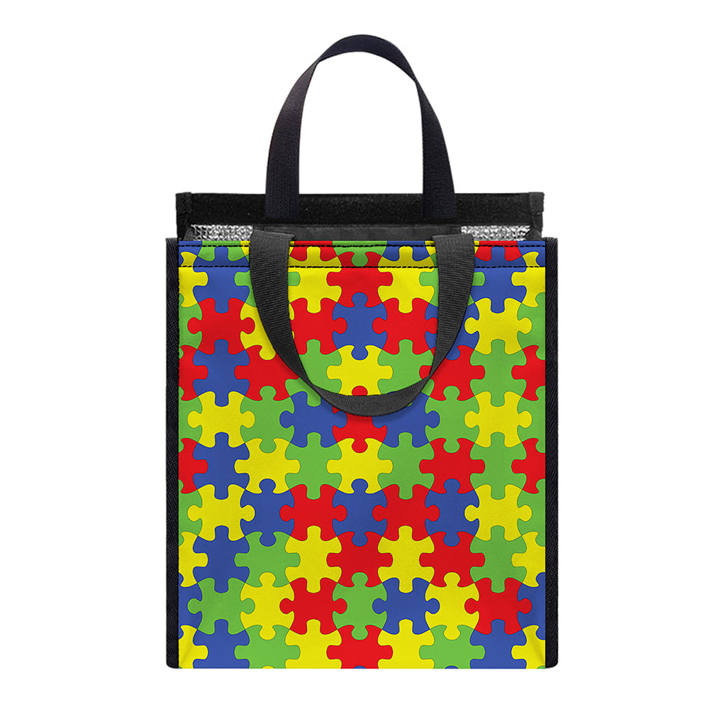 Autism Awareness Puzzle Pattern Print Insulated Lunch Tote