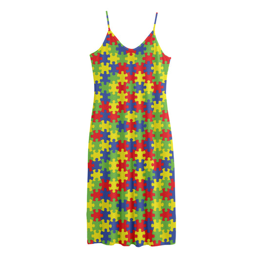 Autism Awareness Puzzle Pattern Print Jersey Midi Cami Dress