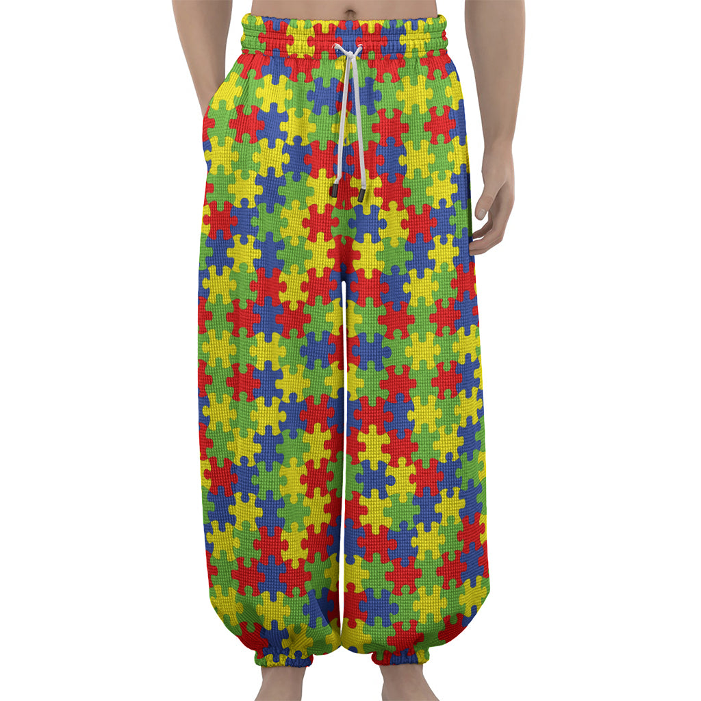 Autism Awareness Puzzle Pattern Print Lantern Pants