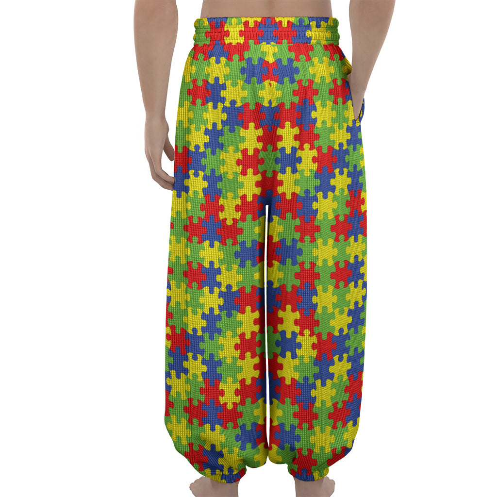 Autism Awareness Puzzle Pattern Print Lantern Pants