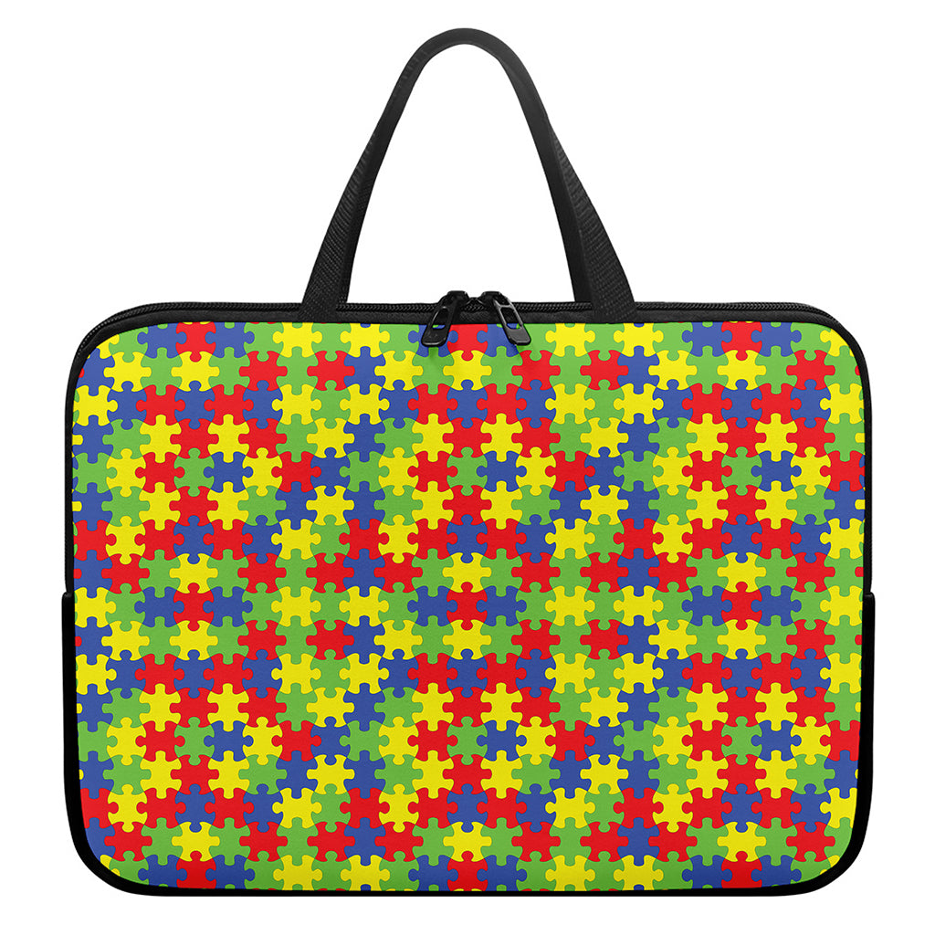 Autism Awareness Puzzle Pattern Print Laptop Sleeve With Handle