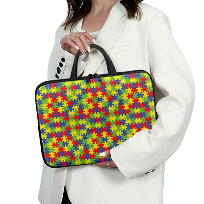Autism Awareness Puzzle Pattern Print Laptop Sleeve With Handle