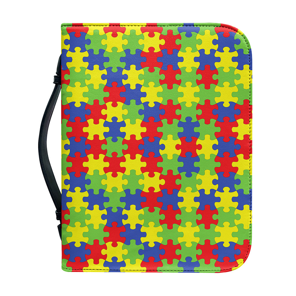 Autism Awareness Puzzle Pattern Print Leather Bible Cover