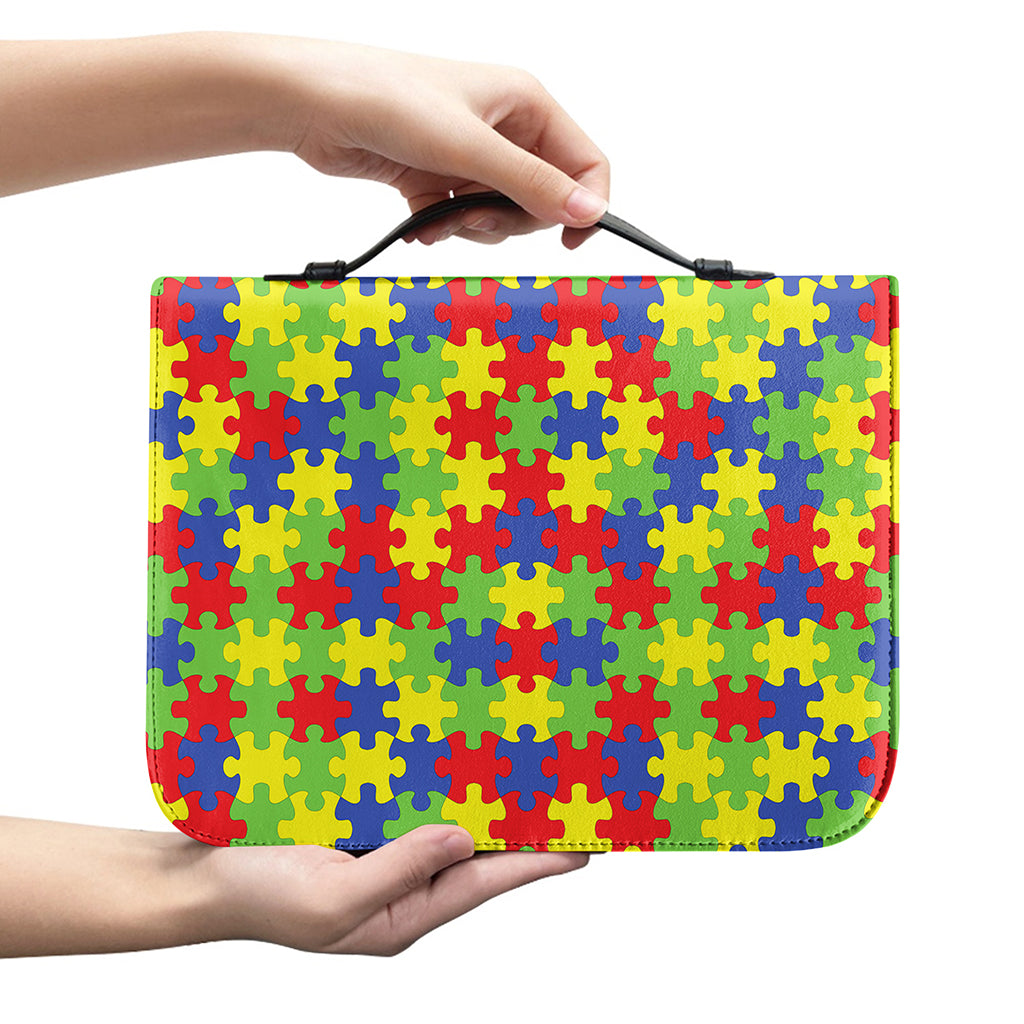 Autism Awareness Puzzle Pattern Print Leather Bible Cover