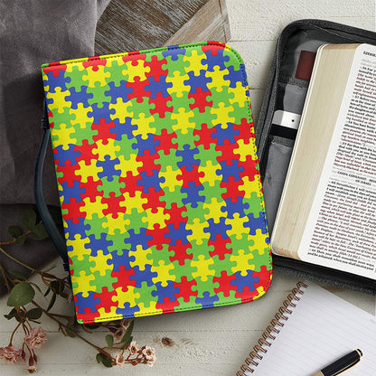 Autism Awareness Puzzle Pattern Print Leather Bible Cover