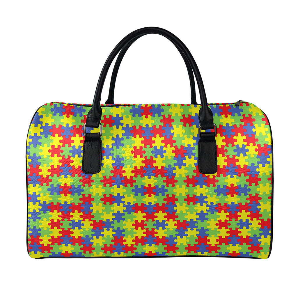 Autism Awareness Puzzle Pattern Print Leather Duffle Bag