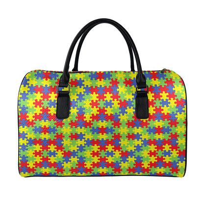 Autism Awareness Puzzle Pattern Print Leather Duffle Bag