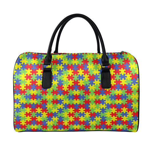 Autism Awareness Puzzle Pattern Print Leather Duffle Bag