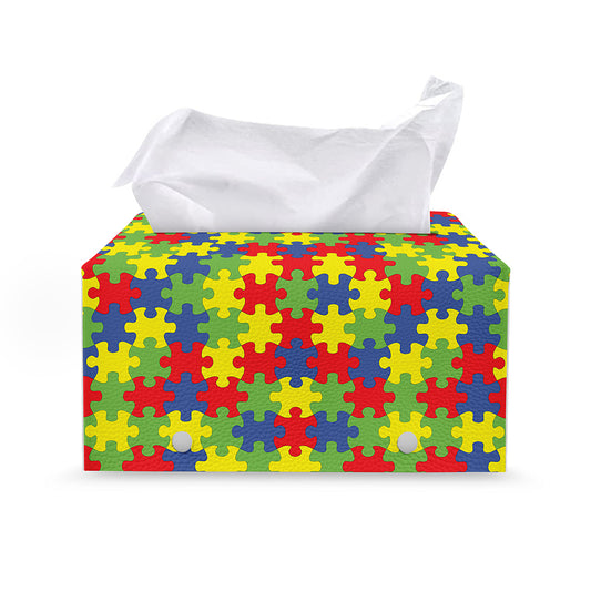 Autism Awareness Puzzle Pattern Print Leather Tissue Box Cover
