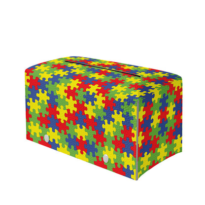 Autism Awareness Puzzle Pattern Print Leather Tissue Box Cover