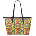 Autism Awareness Puzzle Pattern Print Leather Tote Bag With Zipper