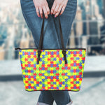 Autism Awareness Puzzle Pattern Print Leather Tote Bag
