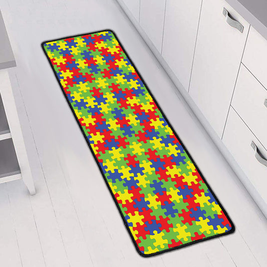 Autism Awareness Puzzle Pattern Print Long Kitchen Mat