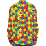 Autism Awareness Puzzle Pattern Print Long Sleeve Baseball Jersey