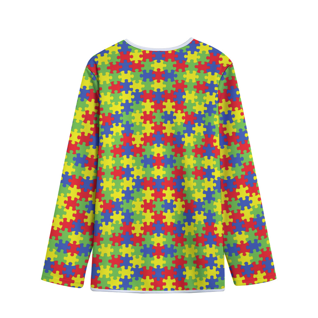 Autism Awareness Puzzle Pattern Print Long Sleeve Short Coat