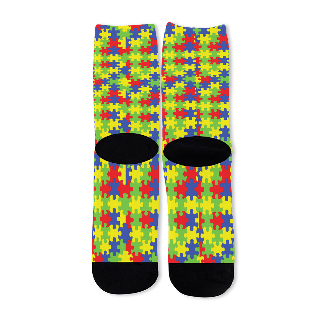 Autism Awareness Puzzle Pattern Print Long Socks