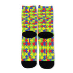 Autism Awareness Puzzle Pattern Print Long Socks