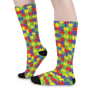 Autism Awareness Puzzle Pattern Print Long Socks