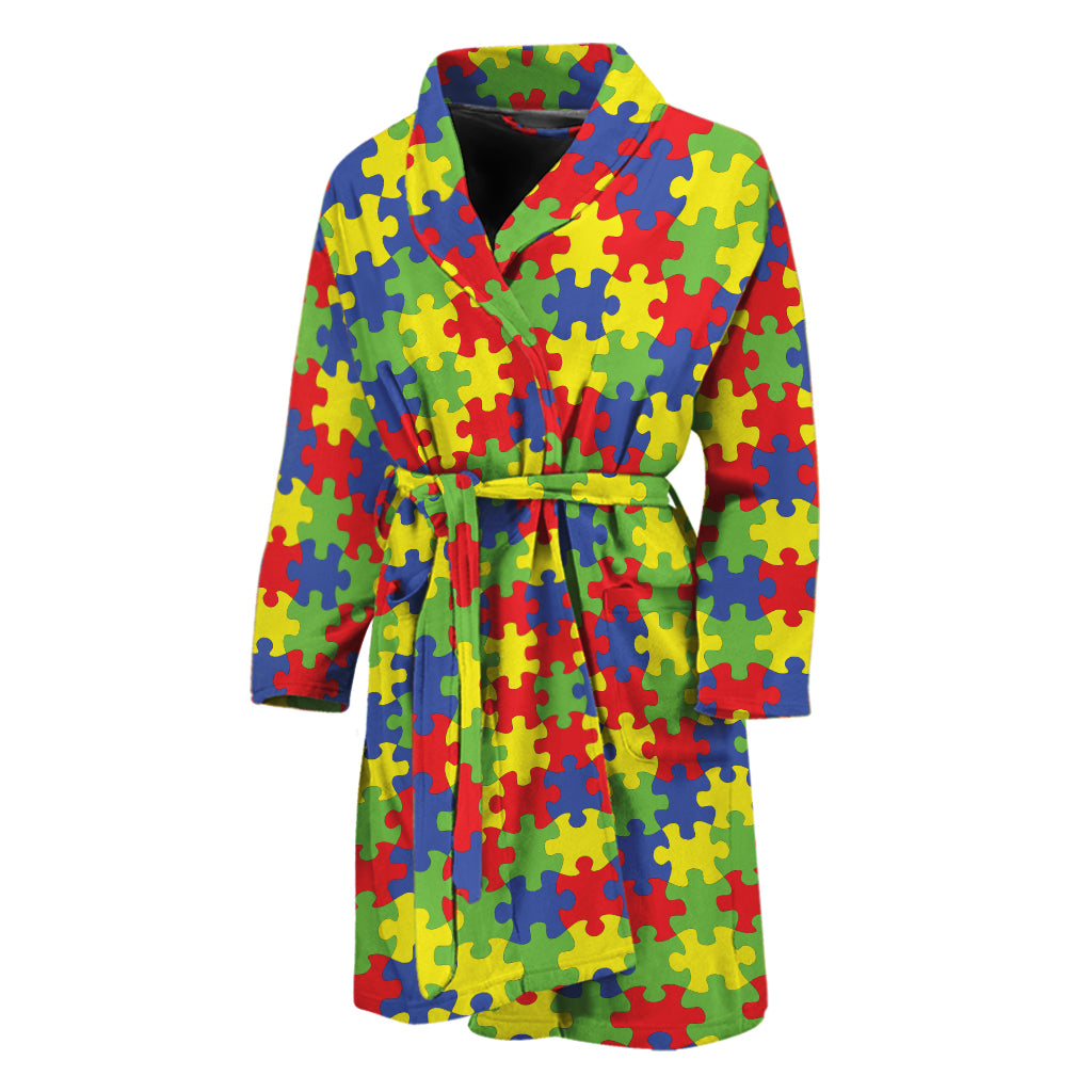 Autism Awareness Puzzle Pattern Print Men's Bathrobe