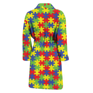 Autism Awareness Puzzle Pattern Print Men's Bathrobe