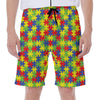 Autism Awareness Puzzle Pattern Print Men's Beach Shorts