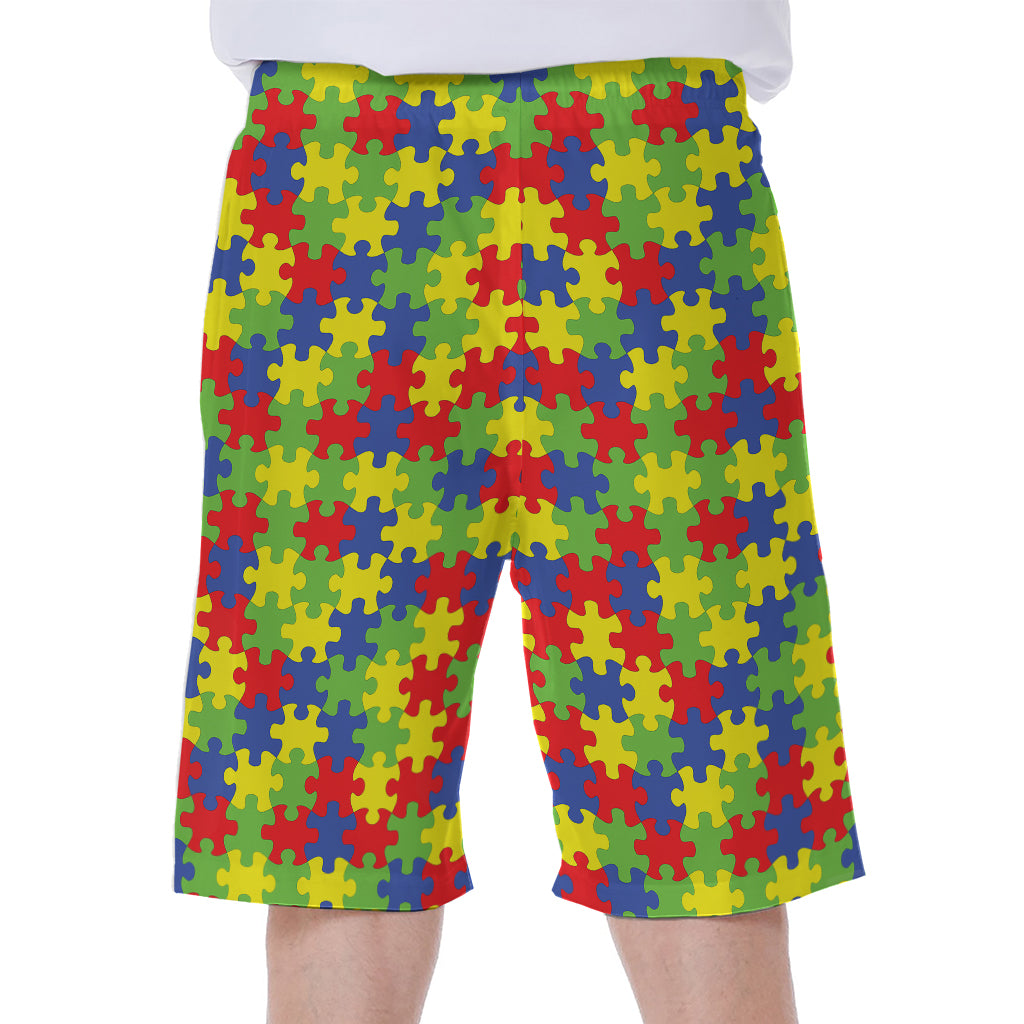 Autism Awareness Puzzle Pattern Print Men's Beach Shorts