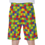 Autism Awareness Puzzle Pattern Print Men's Beach Shorts