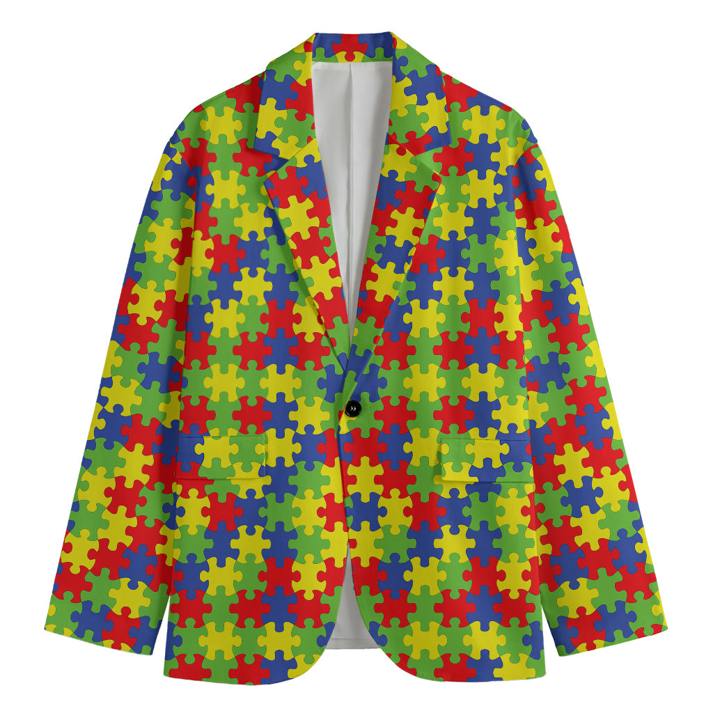 Autism Awareness Puzzle Pattern Print Men's Blazer