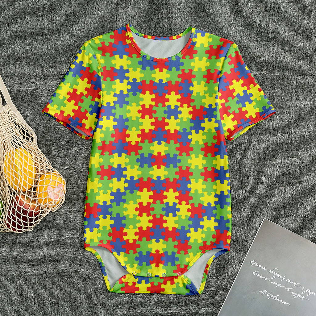 Autism Awareness Puzzle Pattern Print Men's Bodysuit