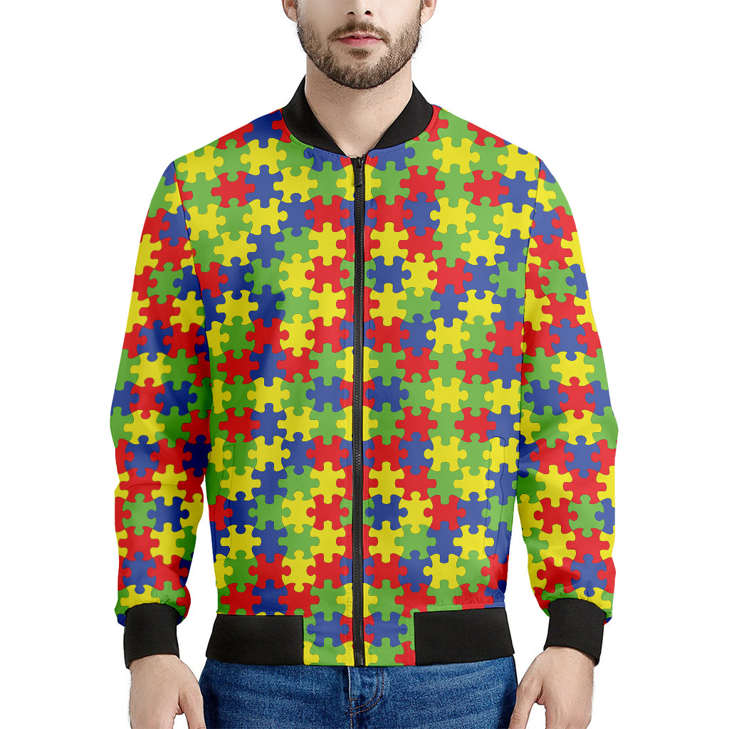 Autism Awareness Puzzle Pattern Print Men's Bomber Jacket