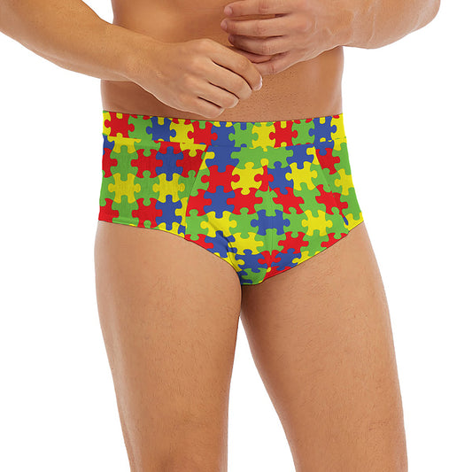 Autism Awareness Puzzle Pattern Print Men's Briefs