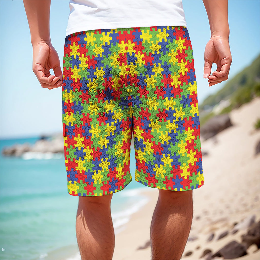 Autism Awareness Puzzle Pattern Print Men's Cargo Shorts