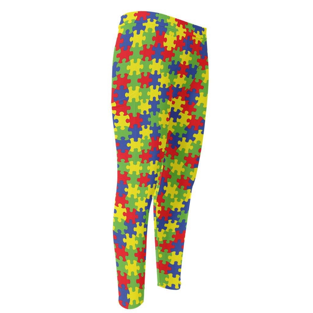 Autism Awareness Puzzle Pattern Print Men's Compression Pants