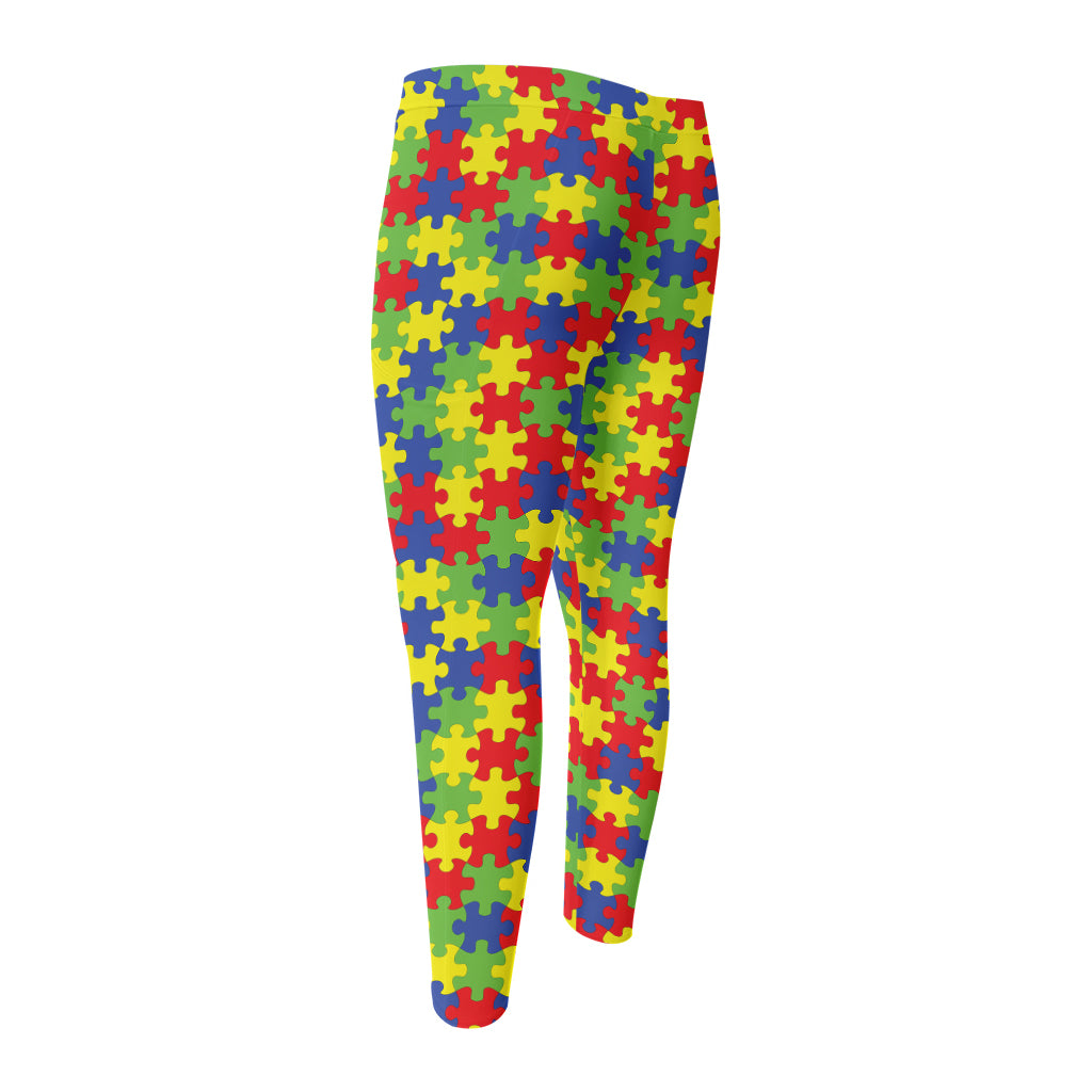 Autism Awareness Puzzle Pattern Print Men's Compression Pants