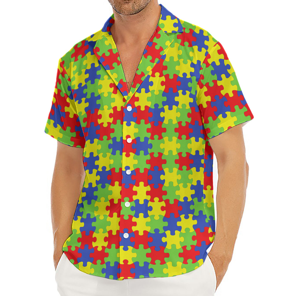 Autism Awareness Puzzle Pattern Print Men's Deep V-Neck Shirt