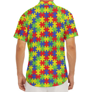 Autism Awareness Puzzle Pattern Print Men's Deep V-Neck Shirt