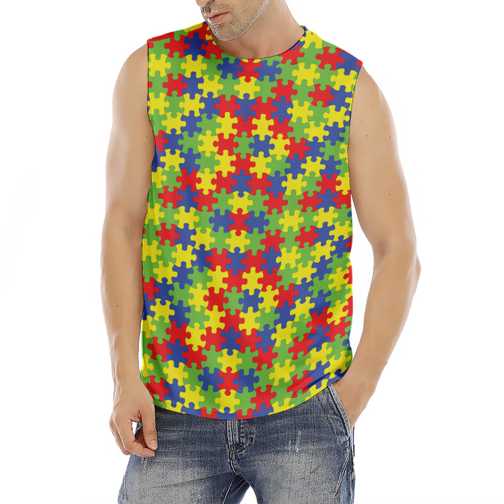 Autism Awareness Puzzle Pattern Print Men's Fitness Tank Top