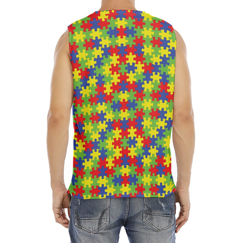 Autism Awareness Puzzle Pattern Print Men's Fitness Tank Top