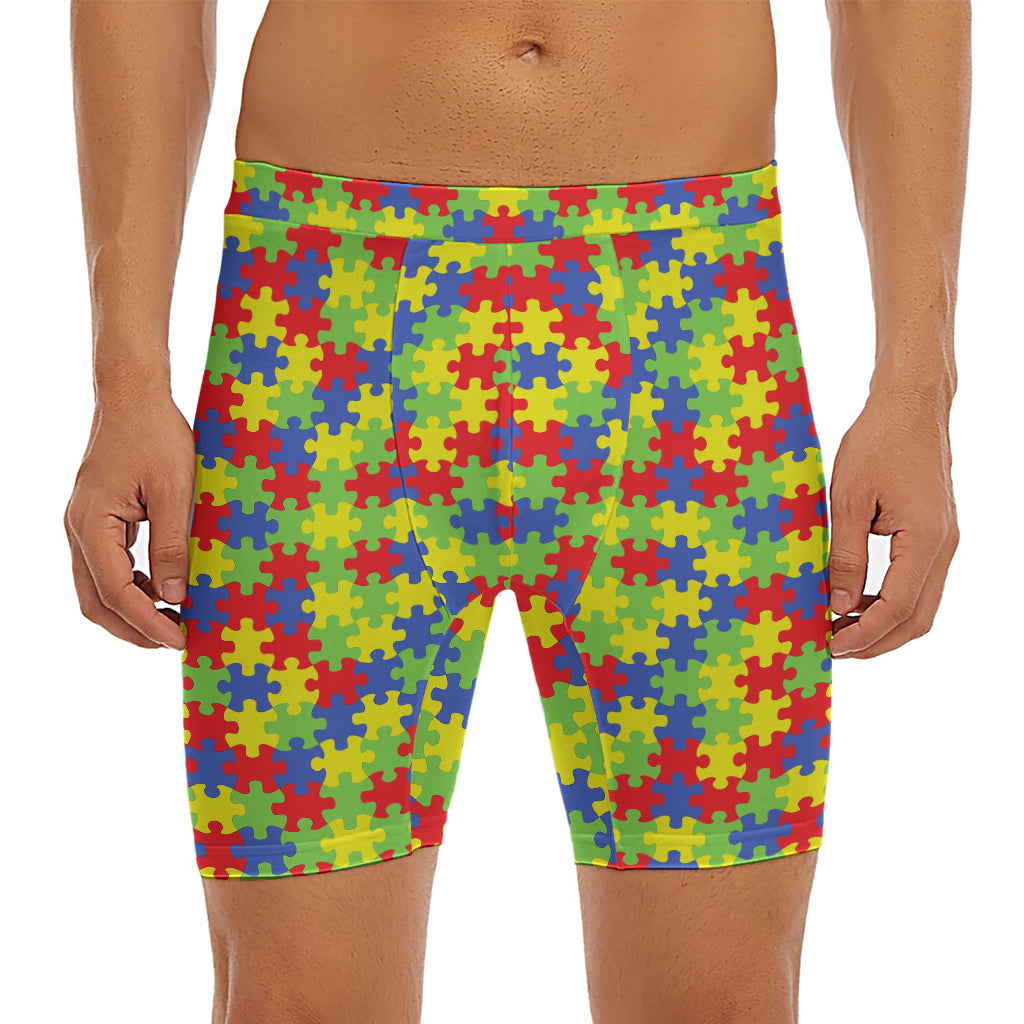 Autism Awareness Puzzle Pattern Print Men's Long Boxer Briefs